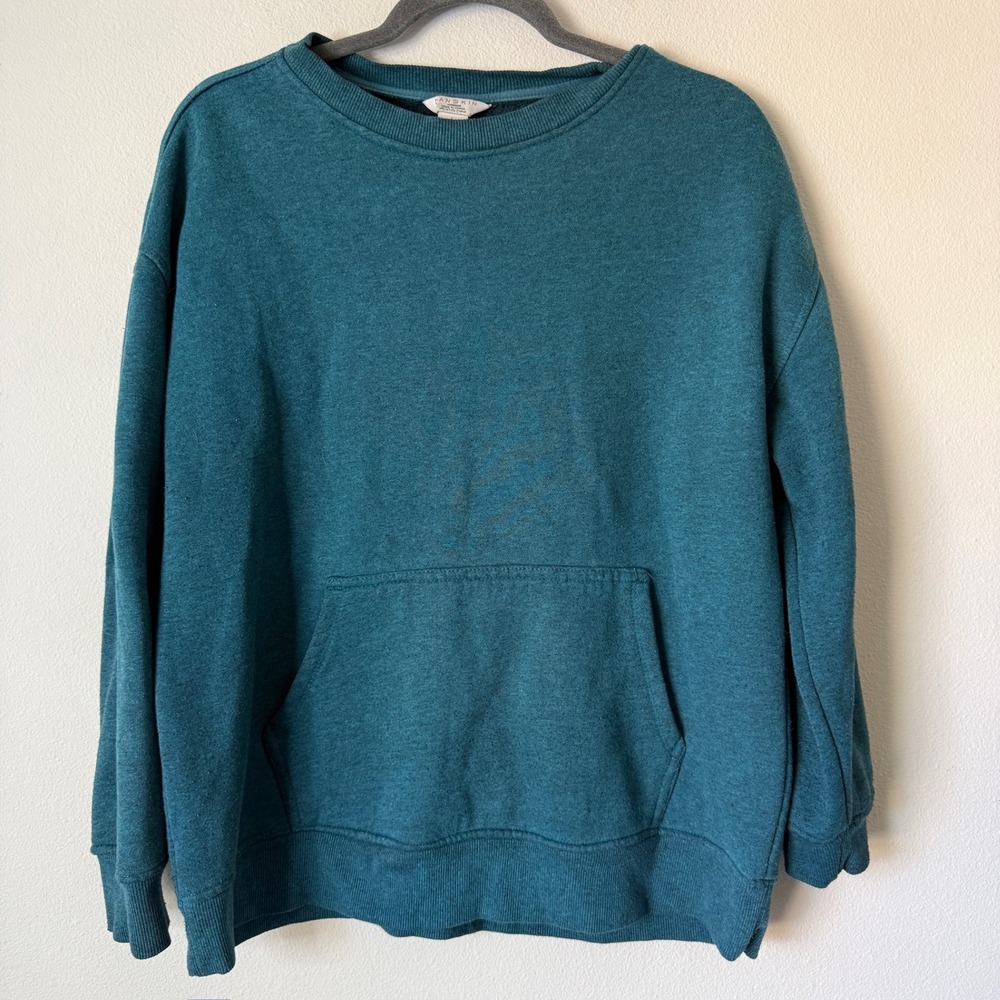 Danskin Womens Teal Heathered Crewneck Sweatshirt Kangaroo Pocket Style 9510 L
